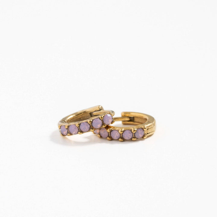 Dainty Pink Opal Hoop - Hypoallergenic, Flat Back, Girl Gift PP322