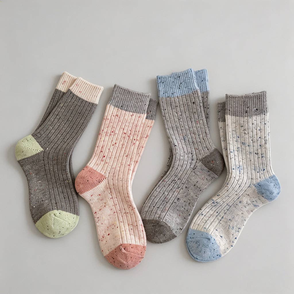 Speckled Yarn Colorblock Crew Socks