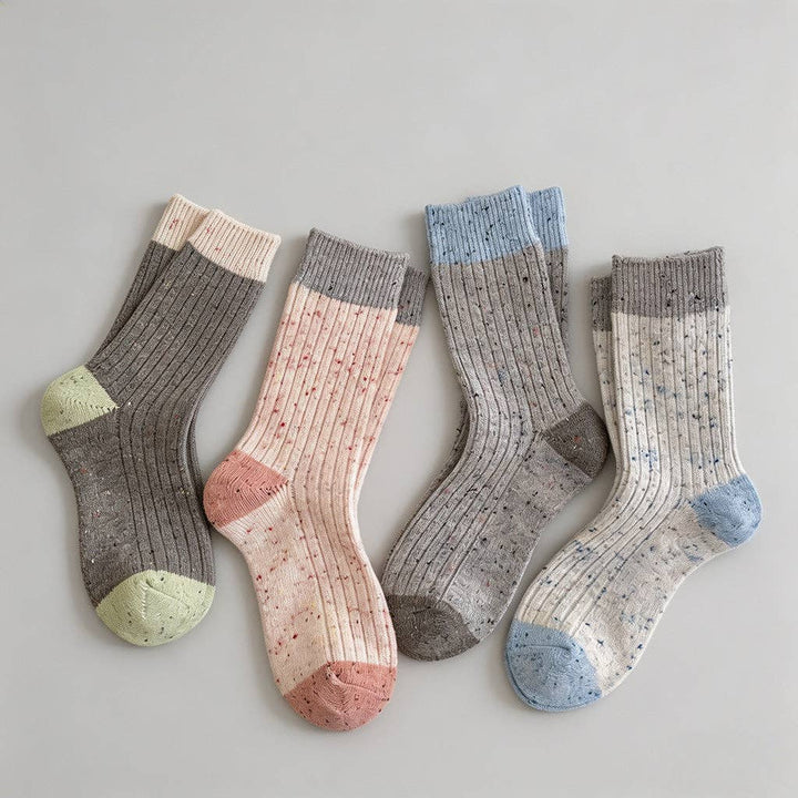 Speckled Yarn Colorblock Crew Socks