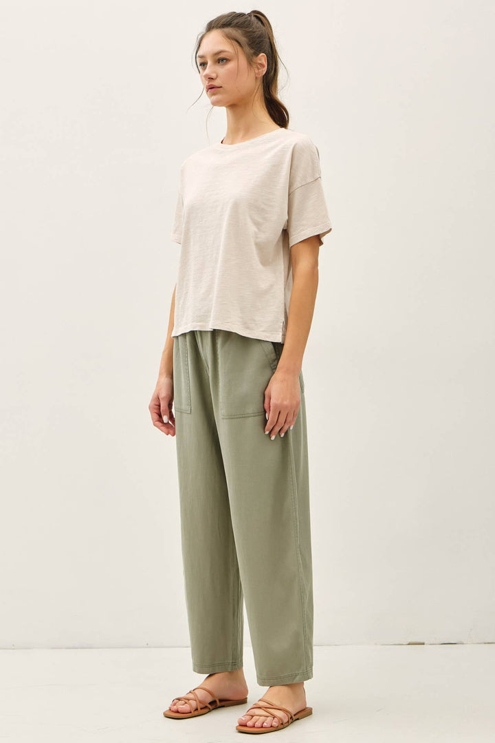 TENCEL LINEN BLEND BARREL TAPERED PANTS BC562