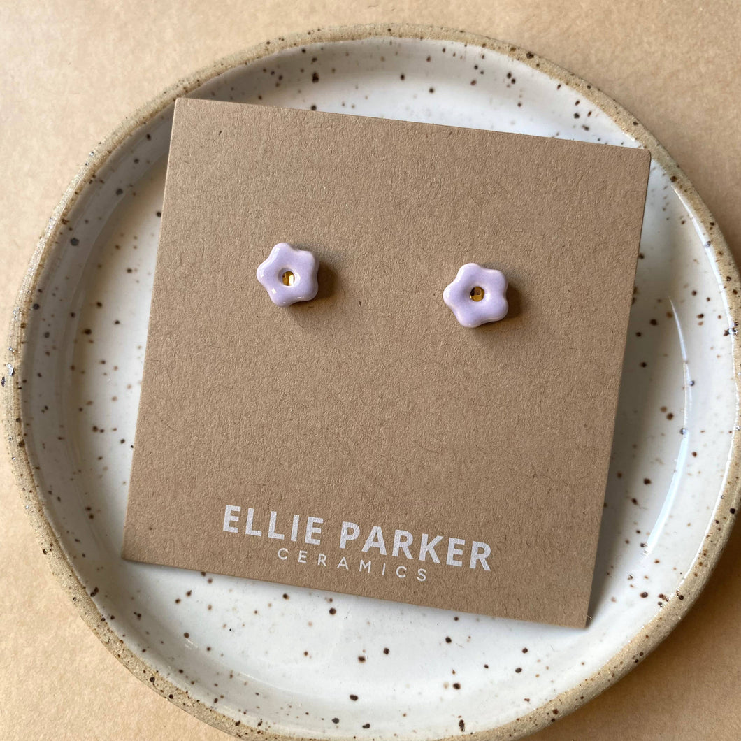 Flower Lilac Ceramic Gold Accent Stud Earring EP02