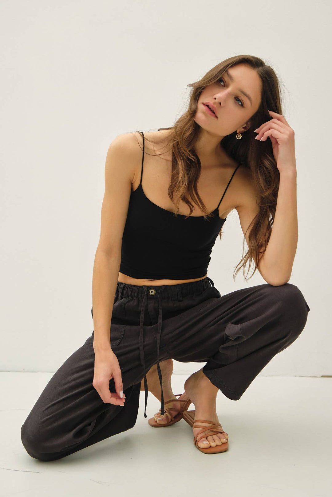 TENCEL LINEN BLEND BARREL TAPERED PANTS BC562