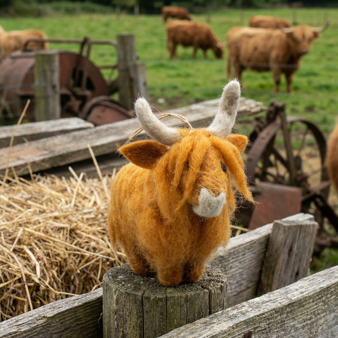 Handmade Hanging Felt Highland Cow Decoration