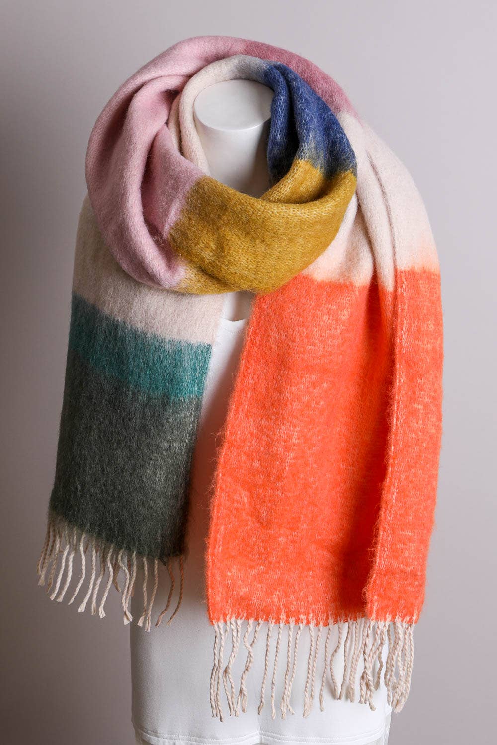 Winter Color Block Faux Mohair Scarf - LT224