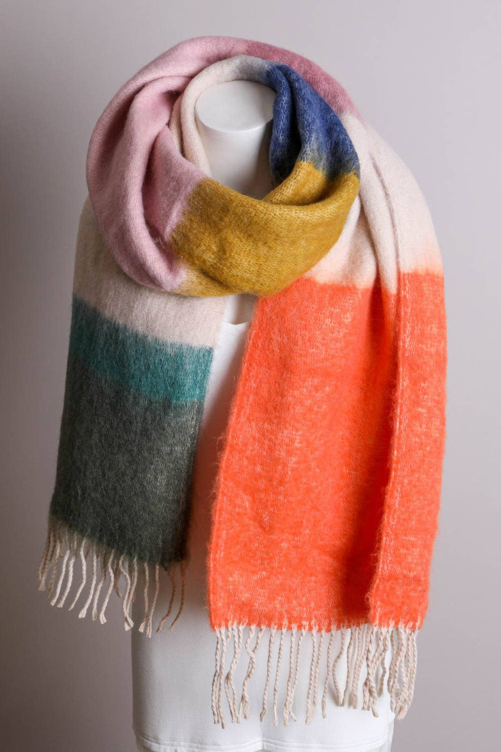 Winter Color Block Faux Mohair Scarf - LT224