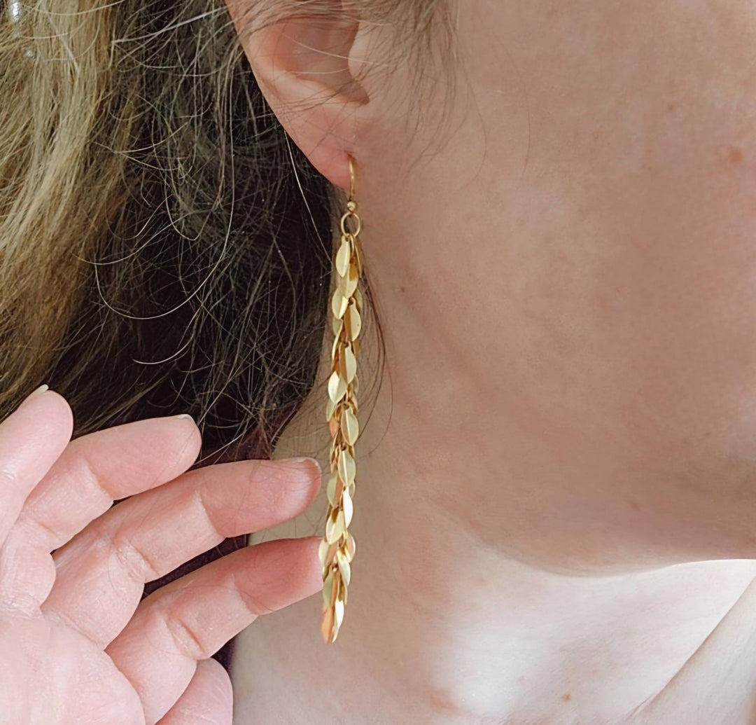 Brass Lightweight Leaf Chain and Labradorite Dangle Earrings