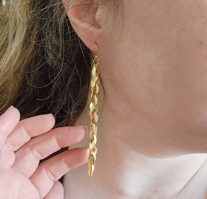 Brass Lightweight Leaf Chain and Labradorite Dangle Earrings