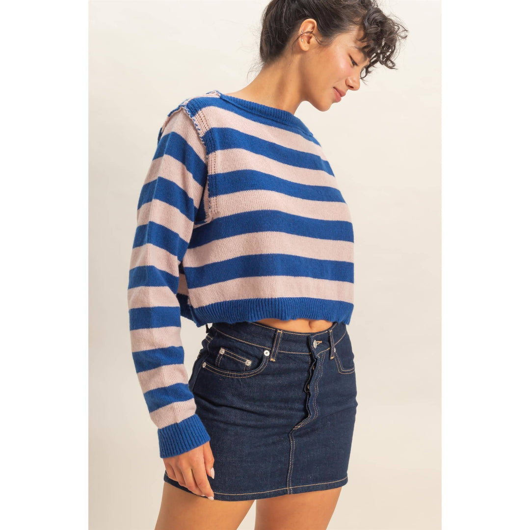 Relaxed Fit Striped Boat Neck Sweater  DS29