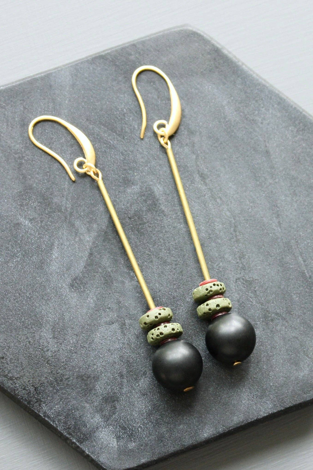 LEXE45 Black and moss geometric earrings