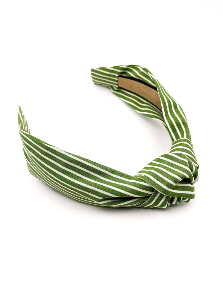 Green Headband With White Stripes, Green Striped Headband
