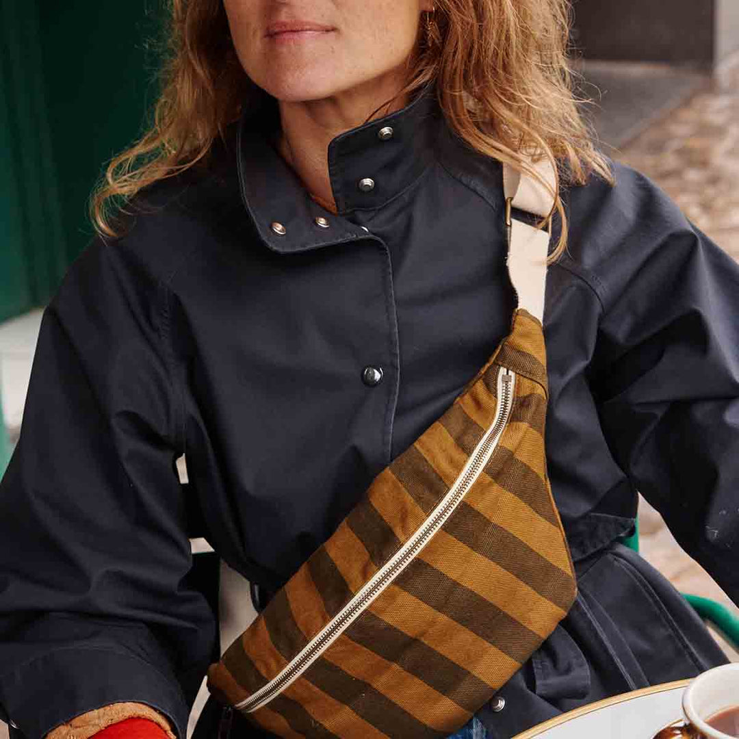 WOMEN BUM BAG STRIPES CUMIN AND BLACK