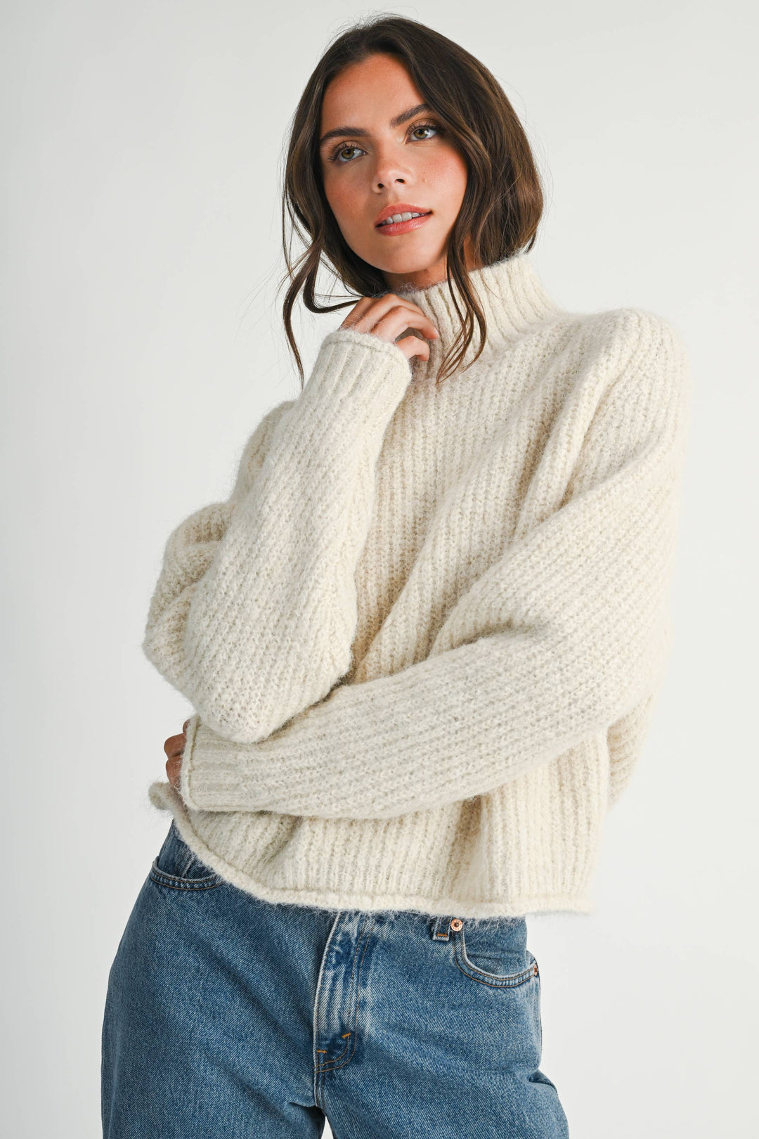 348K Soft Brushed Mock Neck Sweater