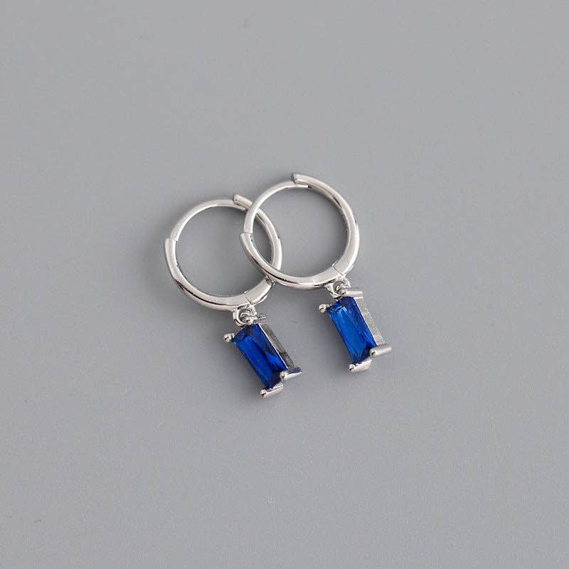 Emerald Cut Color Gem Drop Earrings in 925 Sterling Silver