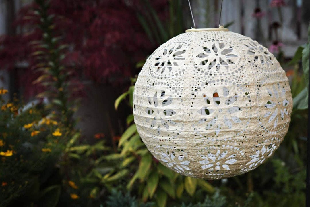 Stella Boho 12" Globe Solar Lantern - Pearl