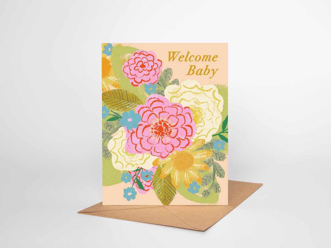 Welcome Baby Card | Botanical Floral New Baby Greeting Card