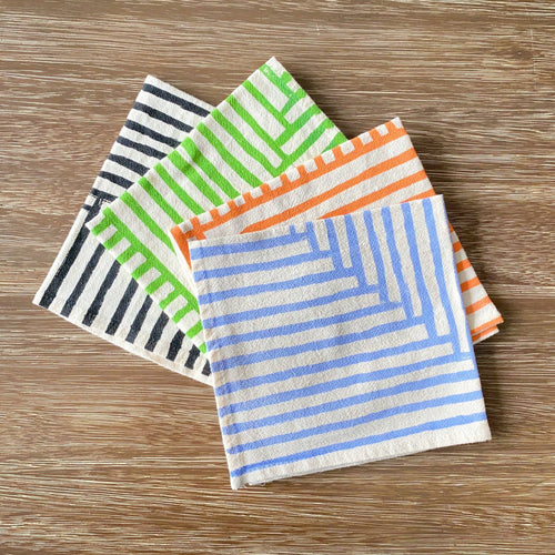 Natural Cotton Cloth Napkins, Fresh Painterly Stripes BB22