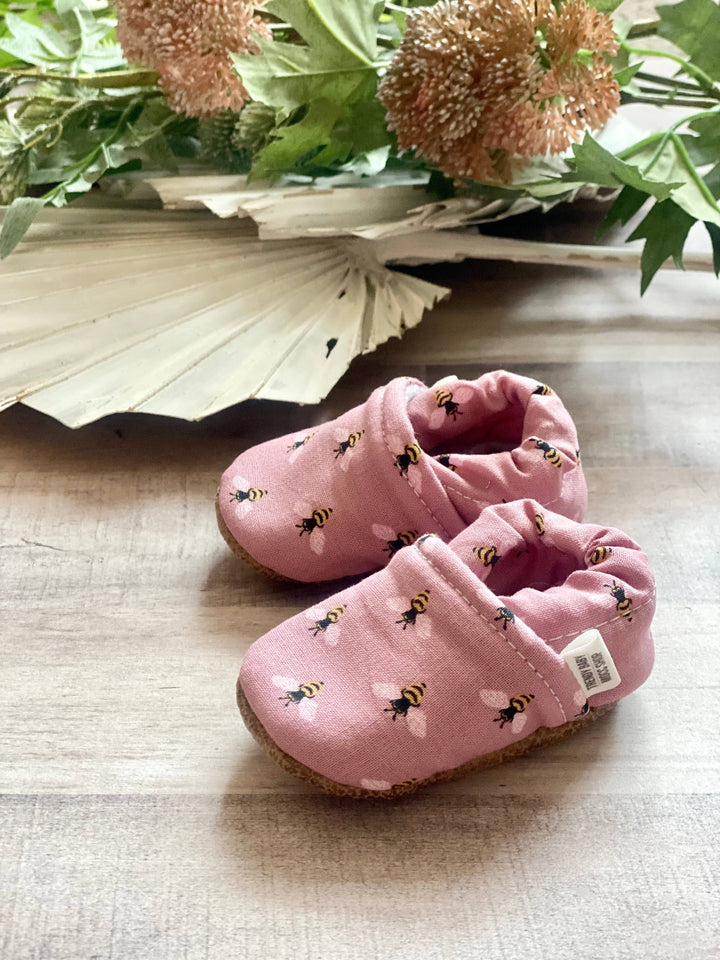 Pink Bees Baby Moccasins TB223