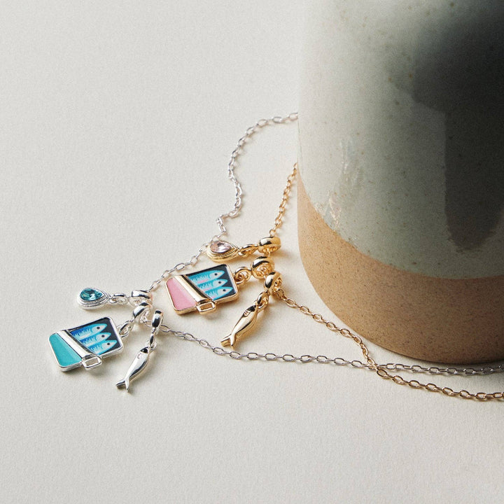 Gold Plated Fish Sardine Can Coastal Charm Necklace FRN24