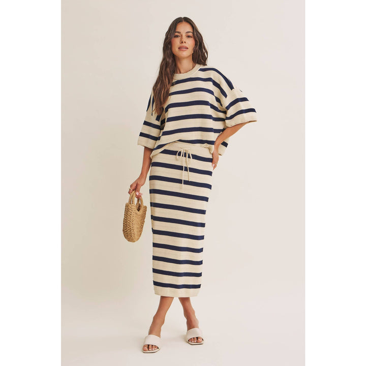 WEEKEND IN CANNES SOFT DRAPE COTTON STRIPE RELAXED SWEATER FB289