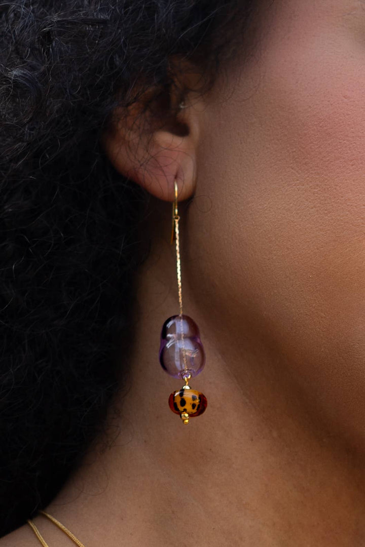 Lennox Dangle Earring - Hand Made Lampwork Lilac Glass