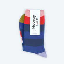 Load image into Gallery viewer, Fillmore Blue Striped Crew Length Unisex Socks