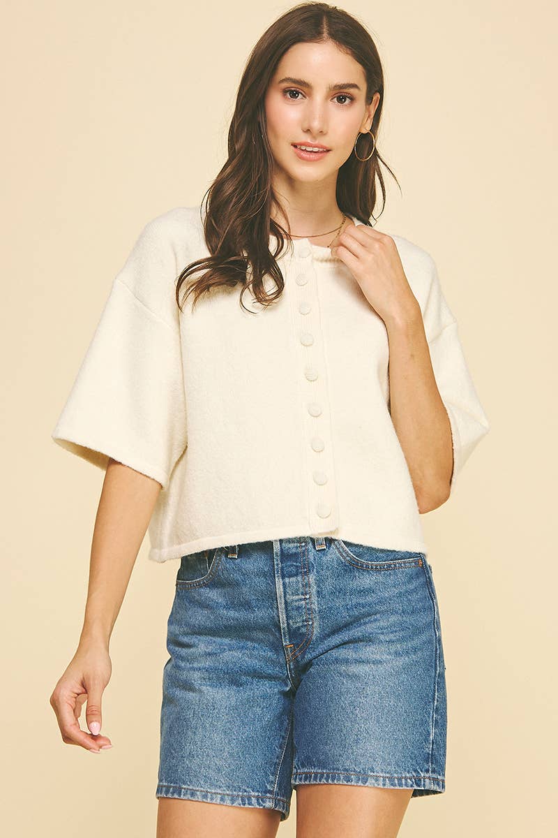 BUTTON DOWN SHORT SLEEVE SWEATER - PN652