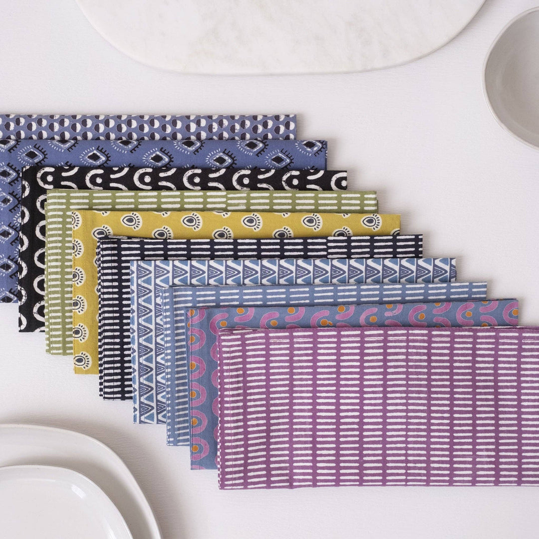 Pontis Stripes Cloud Block Printed Napkins - set of 4 GM15