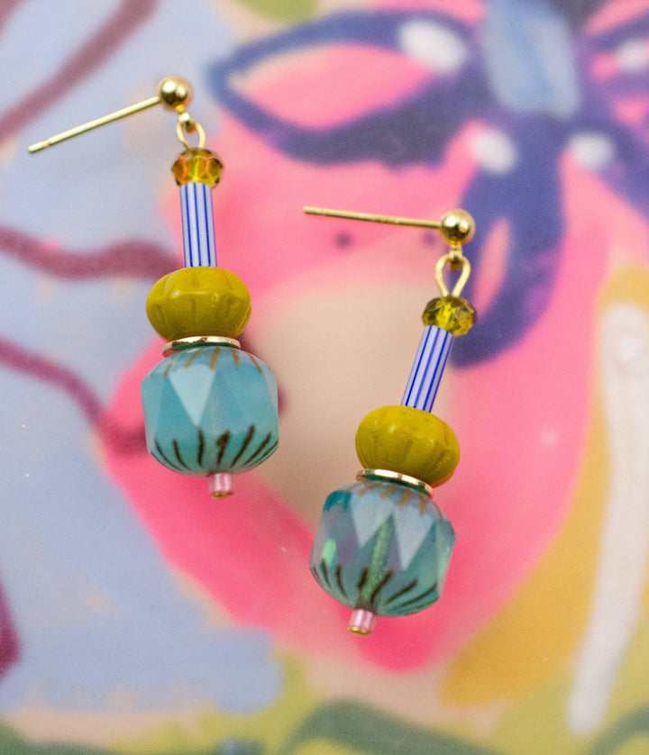 Colorful Teal Beaded Dangle Earrings JM109