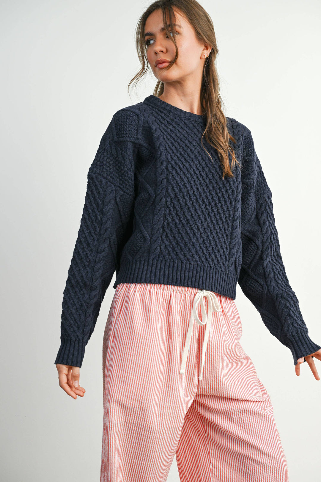 Fall Casual Solid Cable Knit Sweater - BMW719
