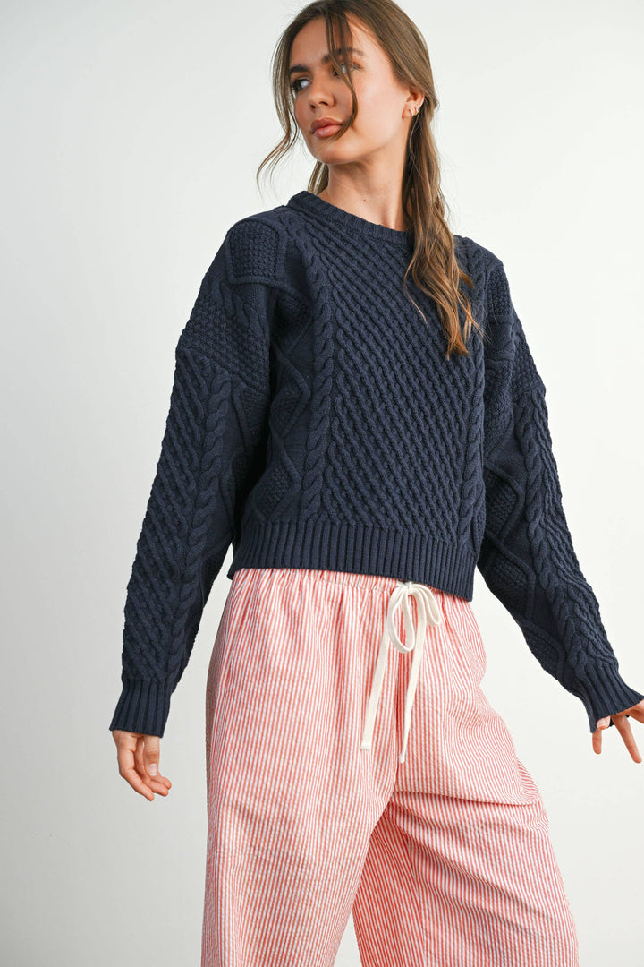 Fall Casual Solid Cable Knit Sweater - BMW719