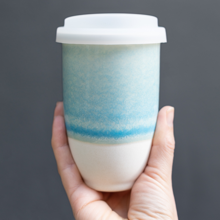 Lagoon Ceramic Coffee Cup – 12oz with Lid &amp; Sleeve NV97