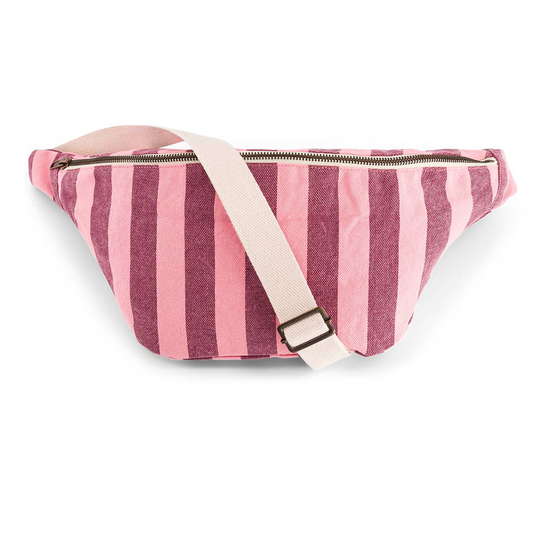 WOMEN BUM BAG STRIPES BURGUNDY /FLAMINGO PINK