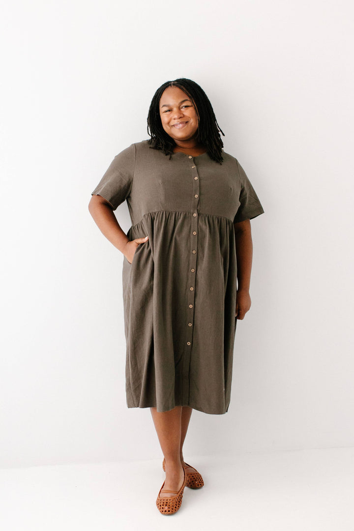 Adeline Button Down A-Line Midi Dress MSE23