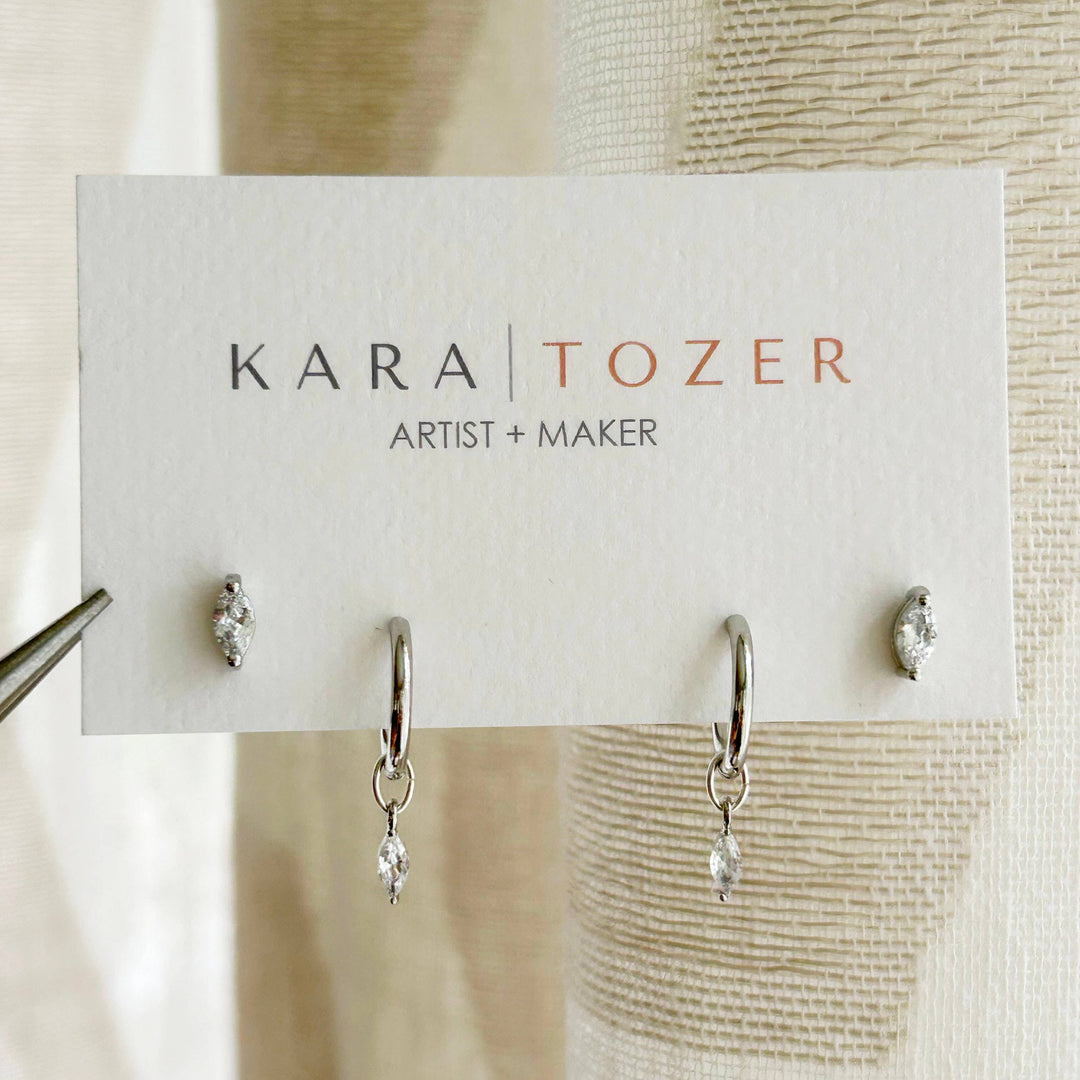 Silver Marquise Hoop Stacking Set 
