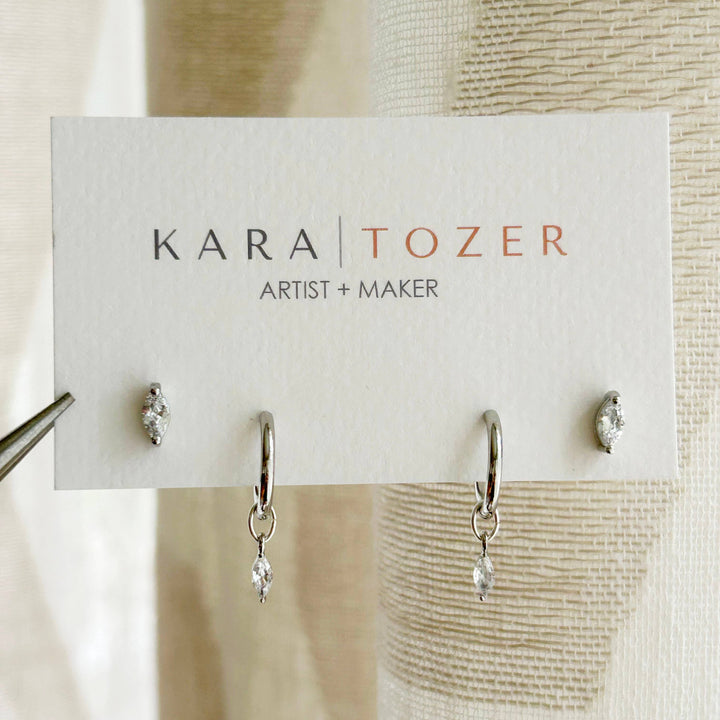 Silver Marquise Hoop Stacking Set 