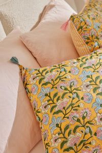 Cushion cover printed with Indian flowers and stripes Sakura