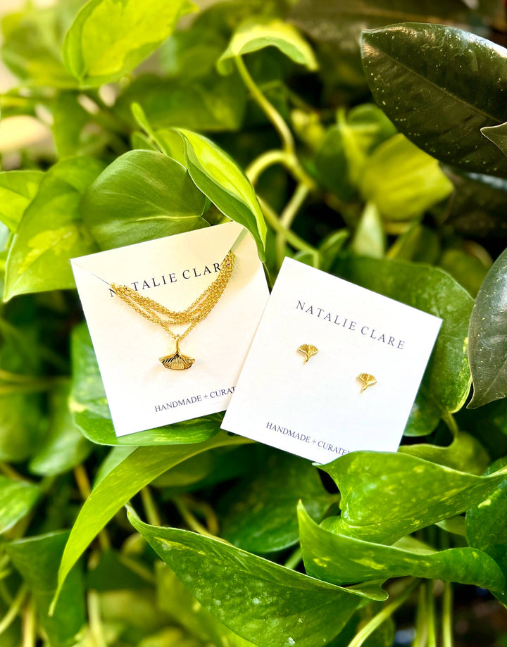 Gold Ginkgo Stud Earrings NC32