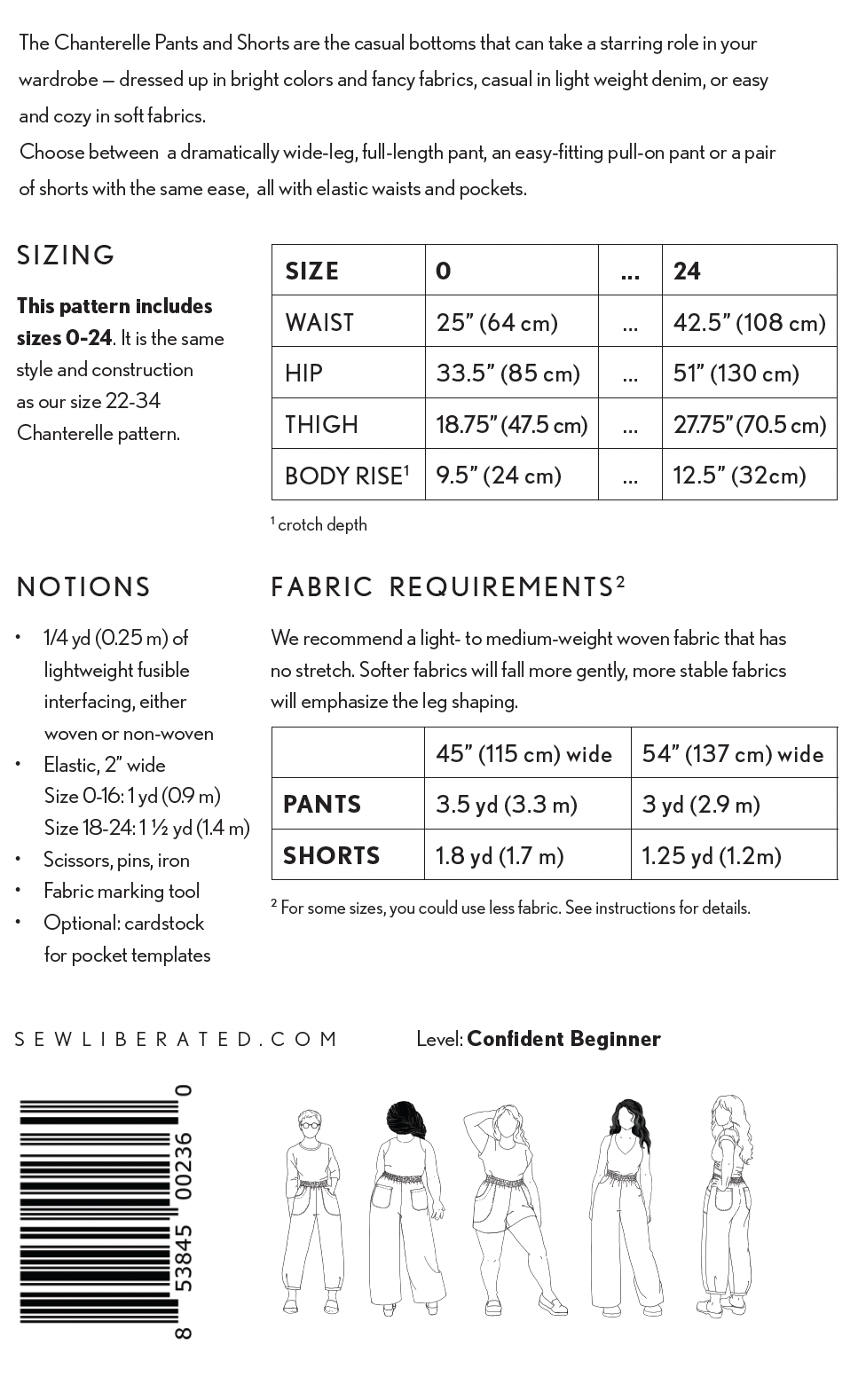Chanterelle Pants and Shorts Paper Pattern Sizes 0-24