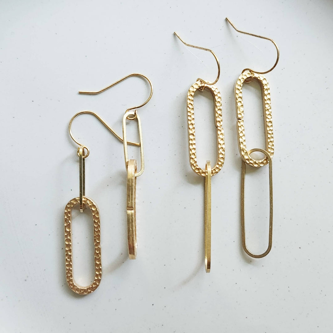 Textured Brass Paperclip Link Statement Dangle Earrings