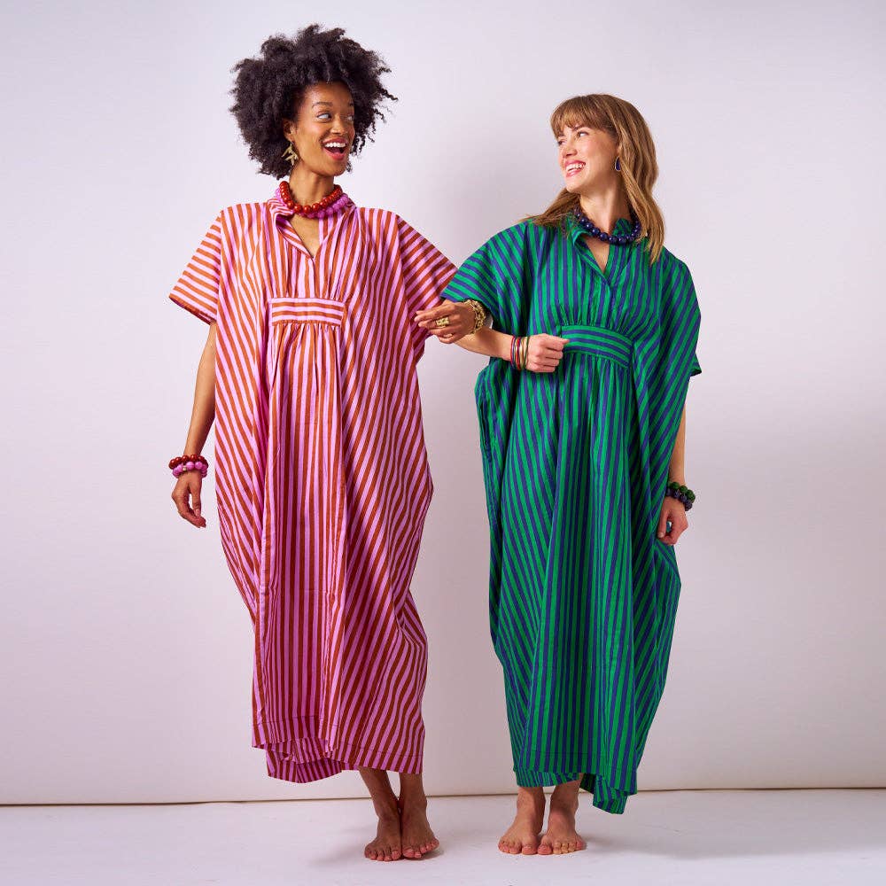 Margot Stripe Kaftan Navy + Kelly Green INK92