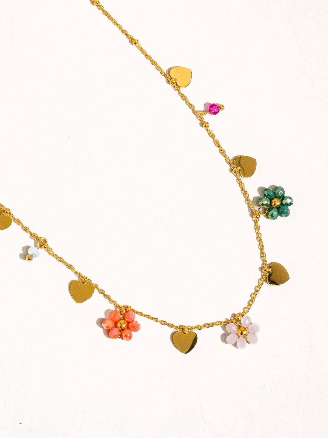 Melvin 18K Gold Non-Tarnish Flower &amp; Hearts Necklace FLA06
