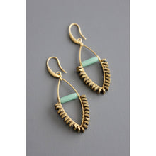 Load image into Gallery viewer, BKNE21 Jade and gold hematite wire wrapped earrings