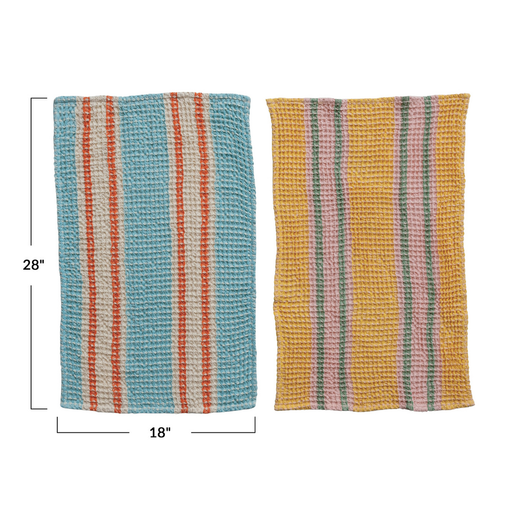 Woven Cotton Waffle Weave Tea Towel w/ Stripes by