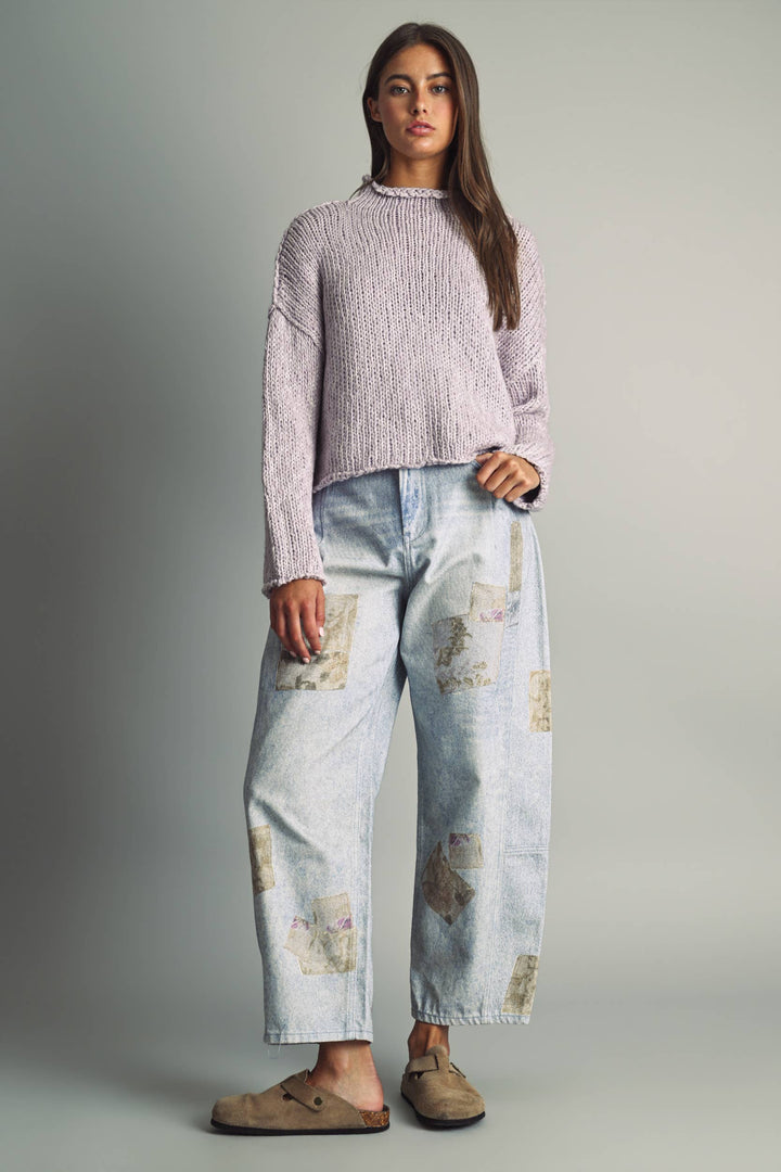 T673   ROLL HEMMING LONG SLEEVE SWEATER TOP