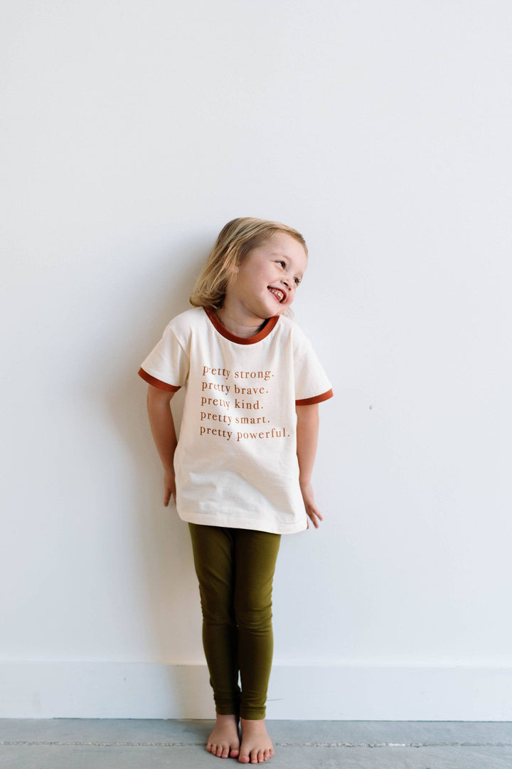 Pretty Brave, Pretty Strong Kids Ringer, empowering shirts PP843