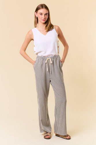 LINEN BLEND STRIPE WIDE LEG PANTS