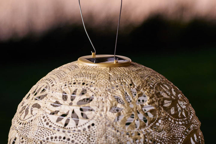 Stella Boho 12" Globe Solar Lantern - Pearl