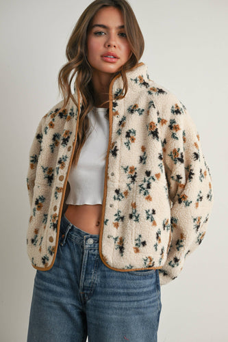 Floral Print Fluffy Fleece Jacket - BM811