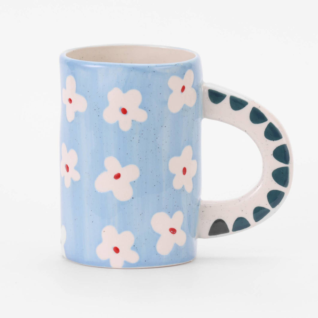 Hand-painted Stoneware Ceramic Flower Mug, Blue Flower CG229