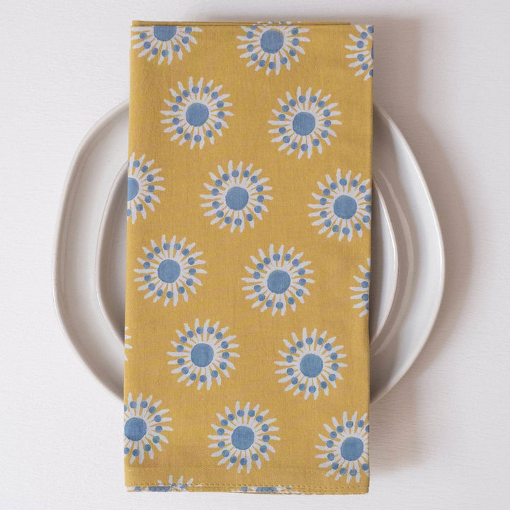 Sunflower Yellow Block Printed Napkins - set of 4 GM997